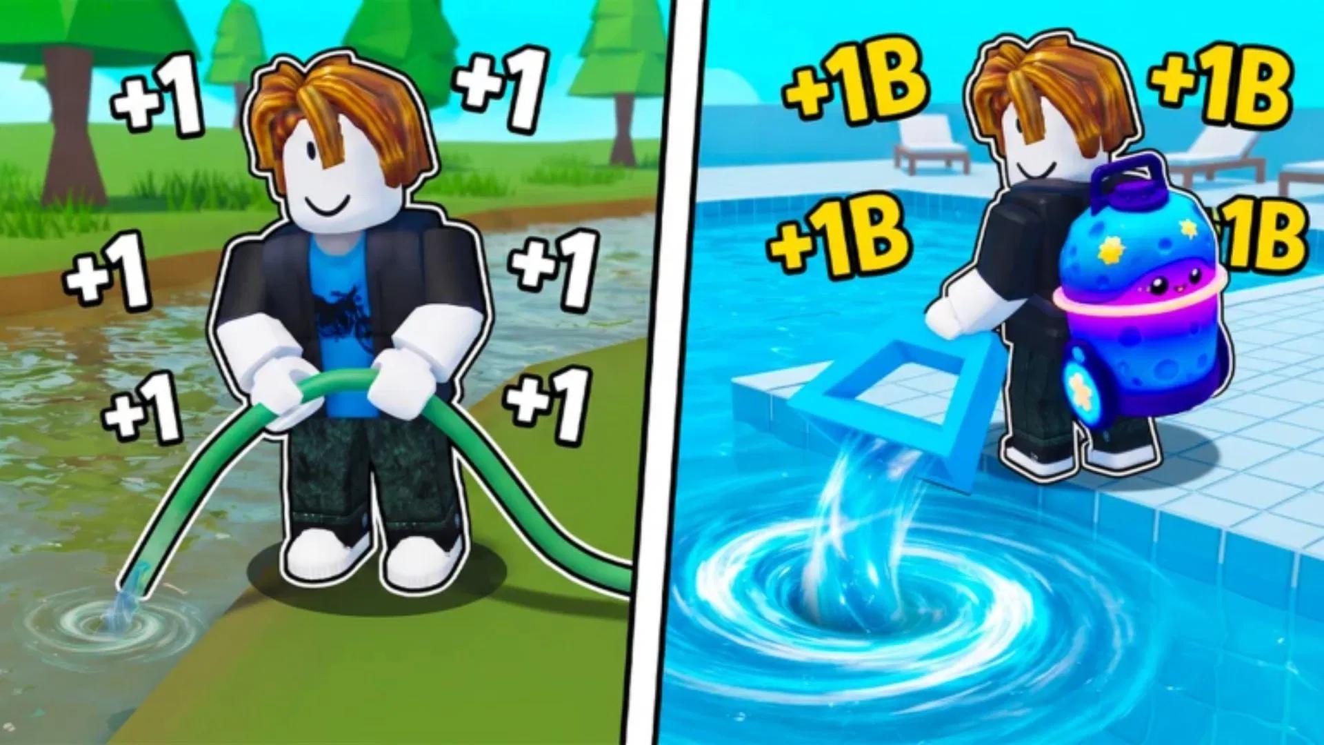 Discovery splash banner for Official 1+ Drain Water Per Click Community | Roblox Discord server