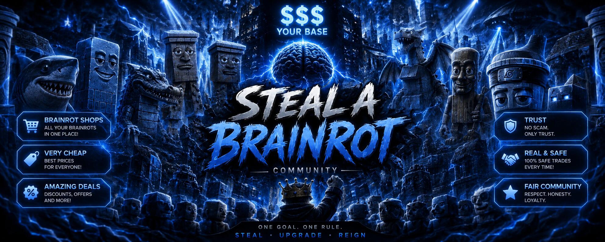 Discovery splash banner for Steal a Brainrot Discord Discord server